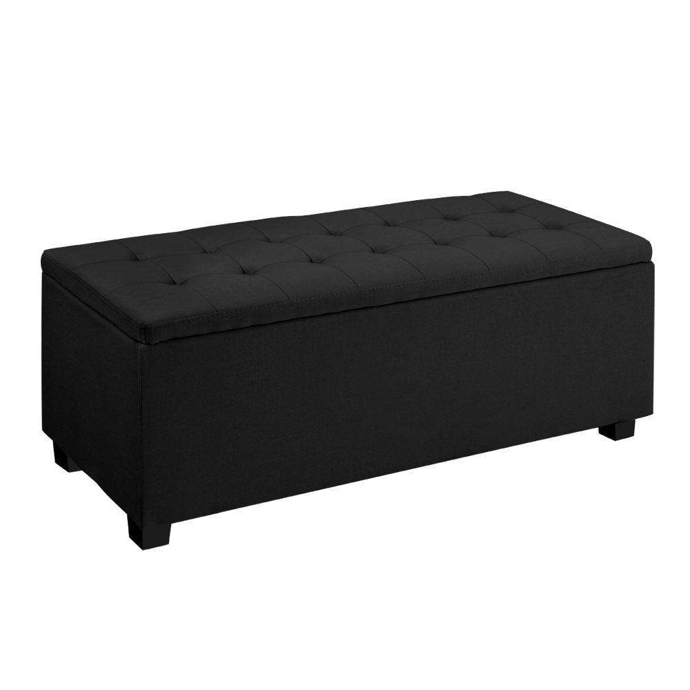 Artiss Storage Ottoman Blanket Box 97cm Linen Black